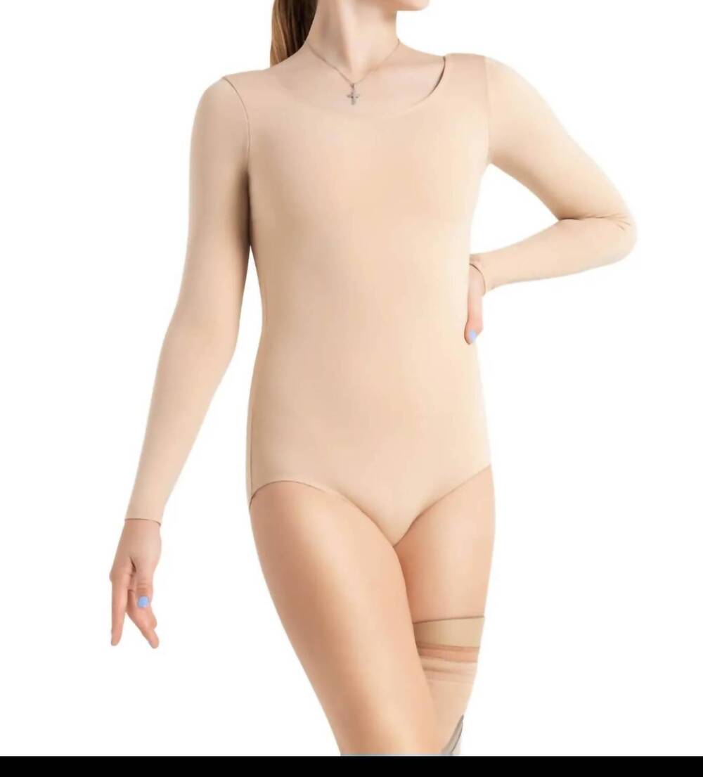 NEW CAPEZIO team basic long sleeve leotard in nude